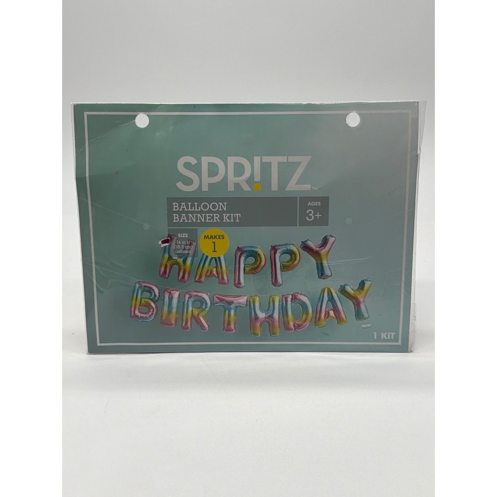 Spritz Happy Birthday Rainbow Metallic Mylar Balloon Banner Kit 14in Letters